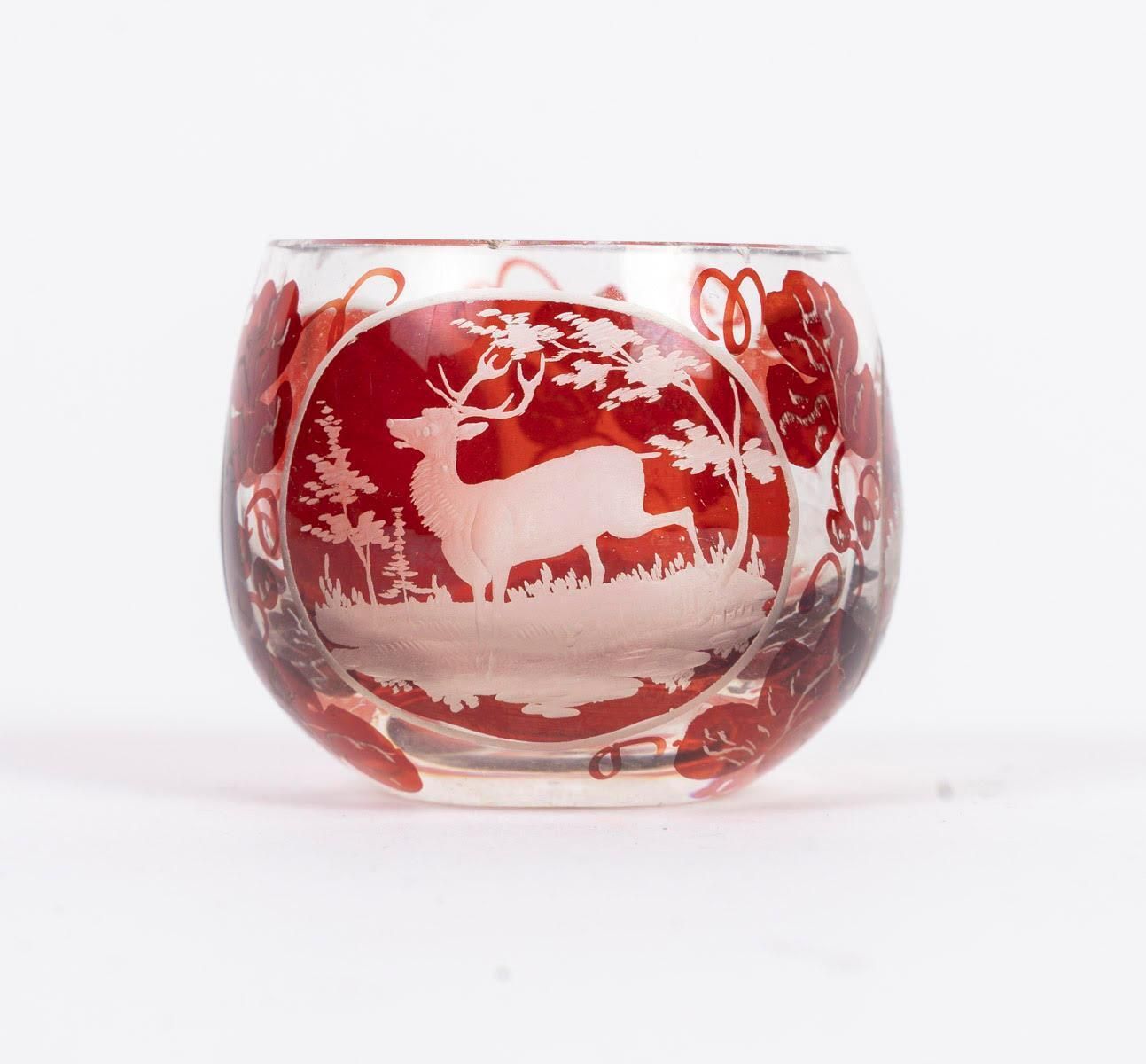 photo vinterior Engraved Bohemian Crystal Oil And Vinegar Set, A Small Salt Shaker, Napoleon III