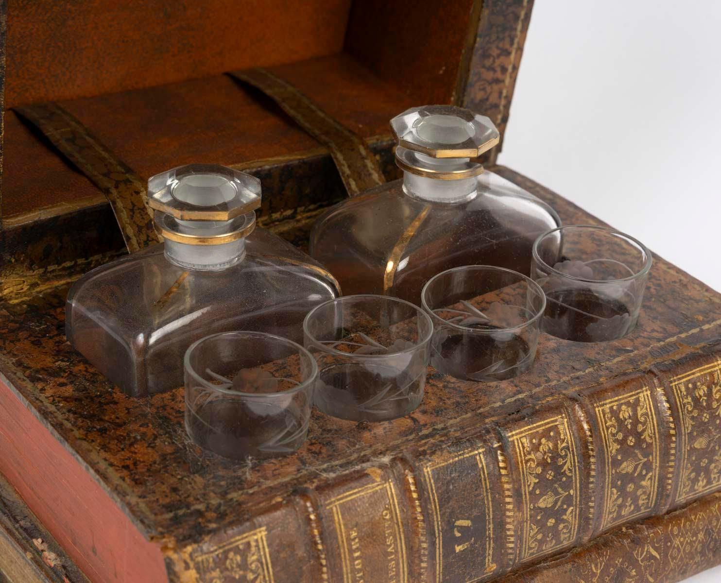 Fake Book Concealing Two Liqueur Decanters, Napoleon III Style, 20th Century. photo buy