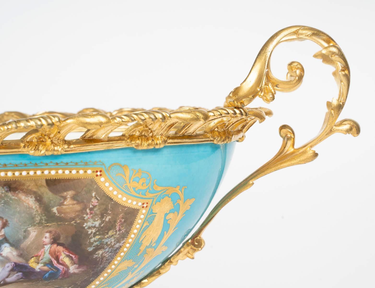 Painted Porcelain And Gilded Bronze Bowl, Napoleon III Period, 19th Century. photo Home Decor