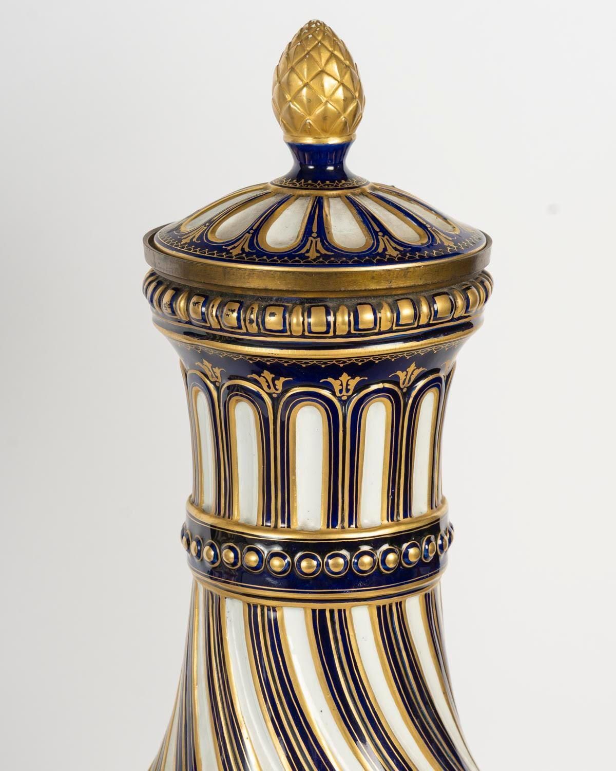 Pair Of Sèvres Porcelain Gilt Bronze Covered Vases, Napoleon III Period. photo vinterior