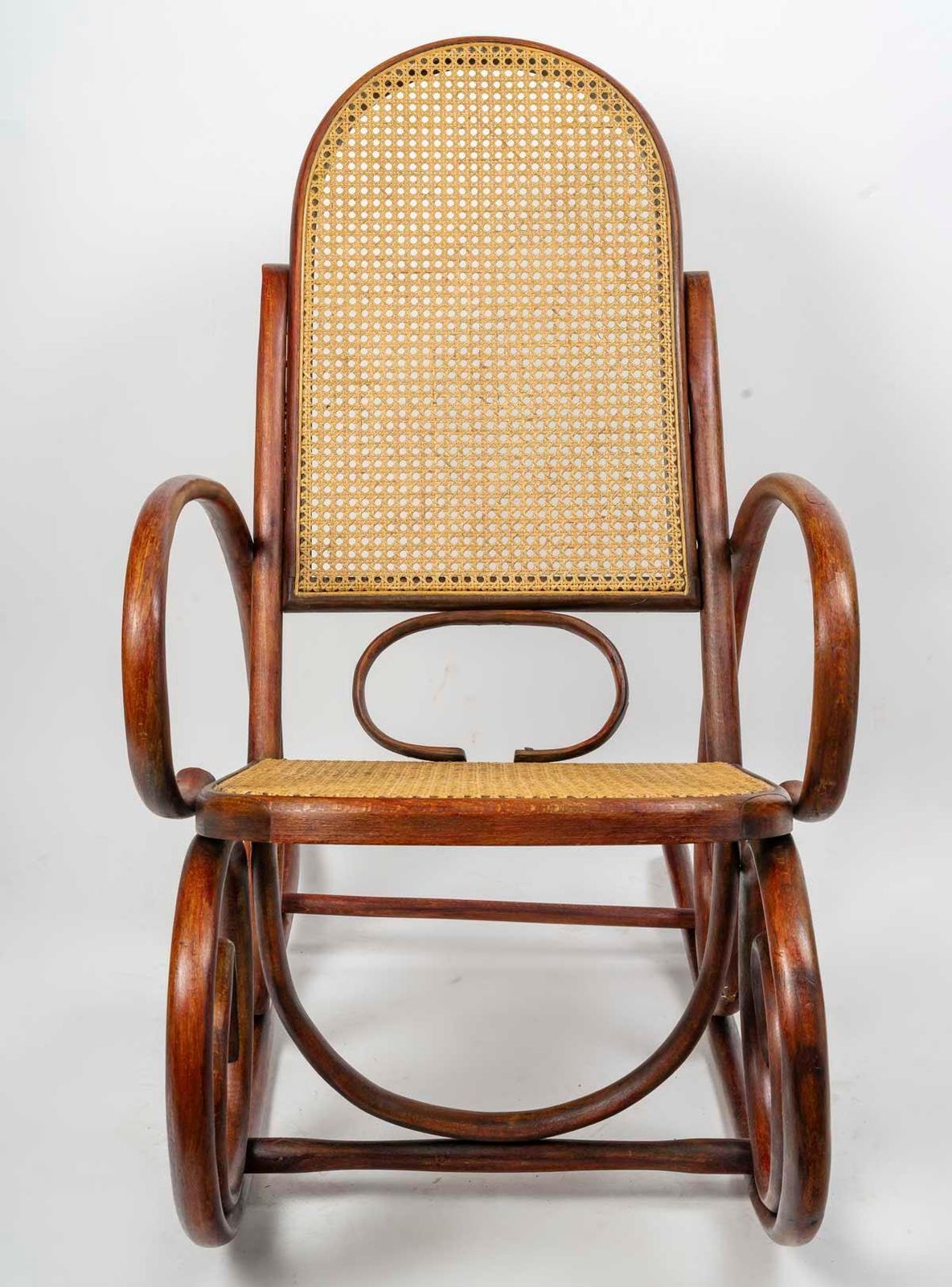 Rocking Chair In Turned Wood, Canework, Early 20th Century. photo vinterior