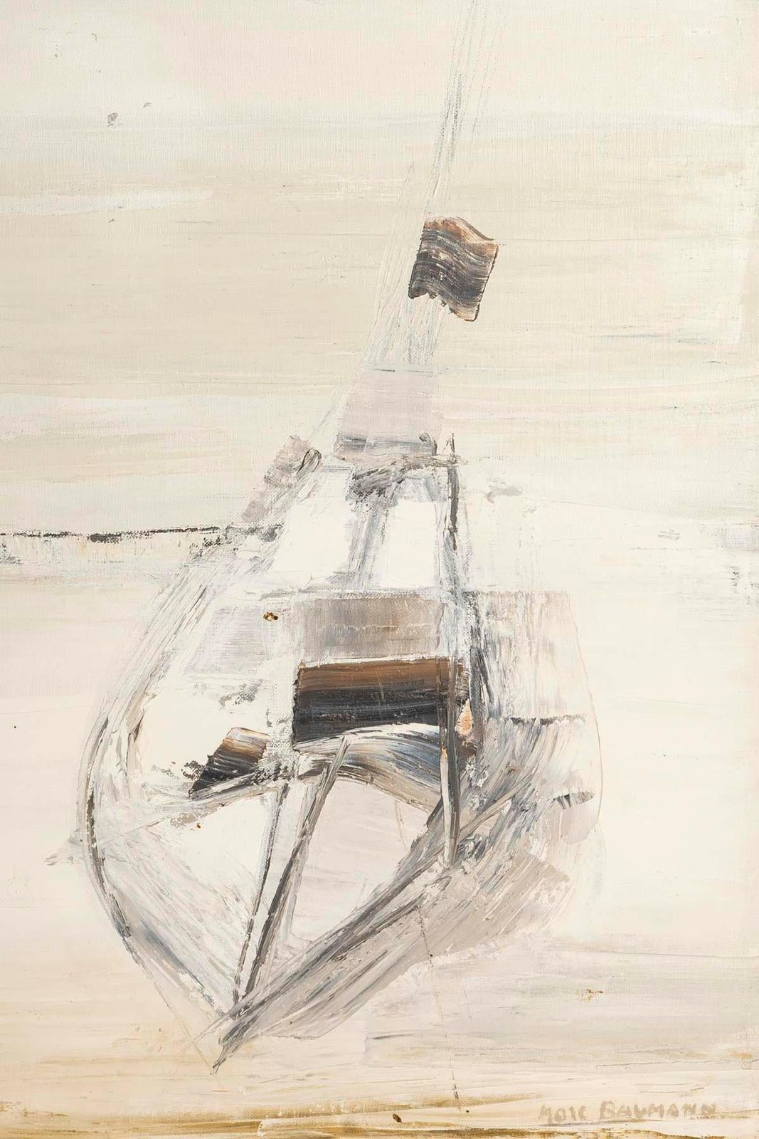 Oil On Canvas Painting By Marc Baumann Depicting A Boat, 20th Century. photo furniture