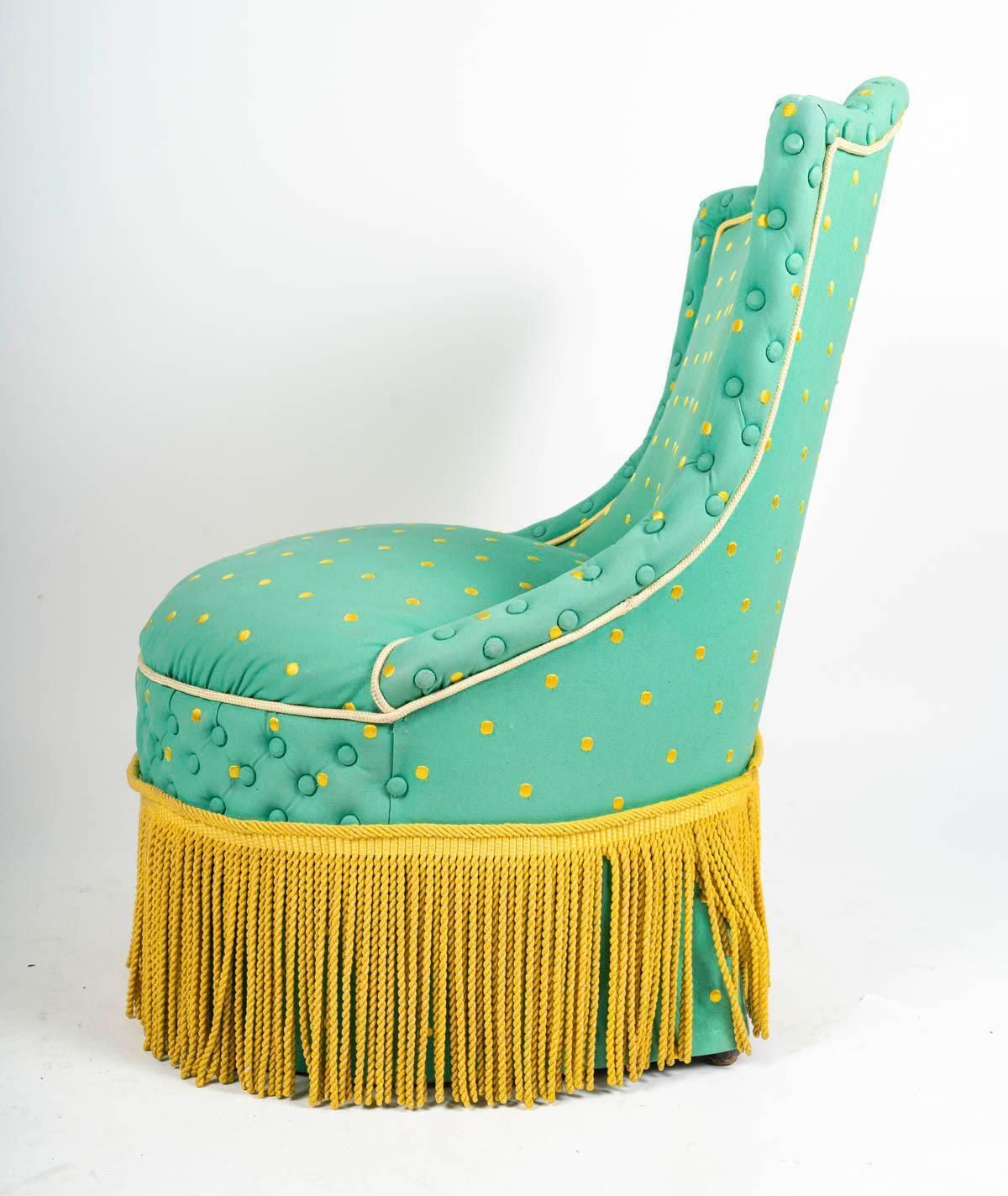 Armchairs, Napoleon III Period, 19th Century, Upholstered In Green And Gold. photo vinterior