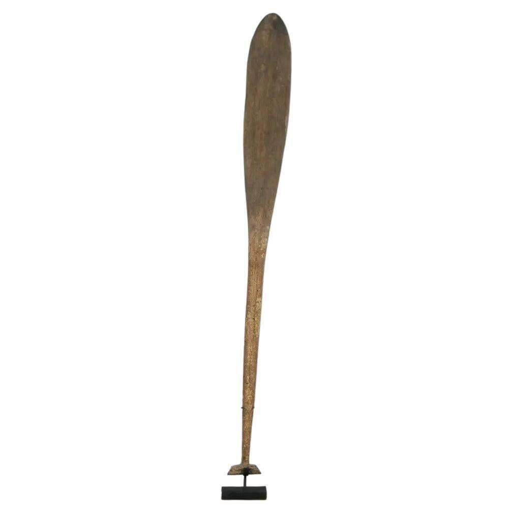 Ethnic Carved Wood Paddle On Stand, Natural Patina, Borneo, 18th–19th C.