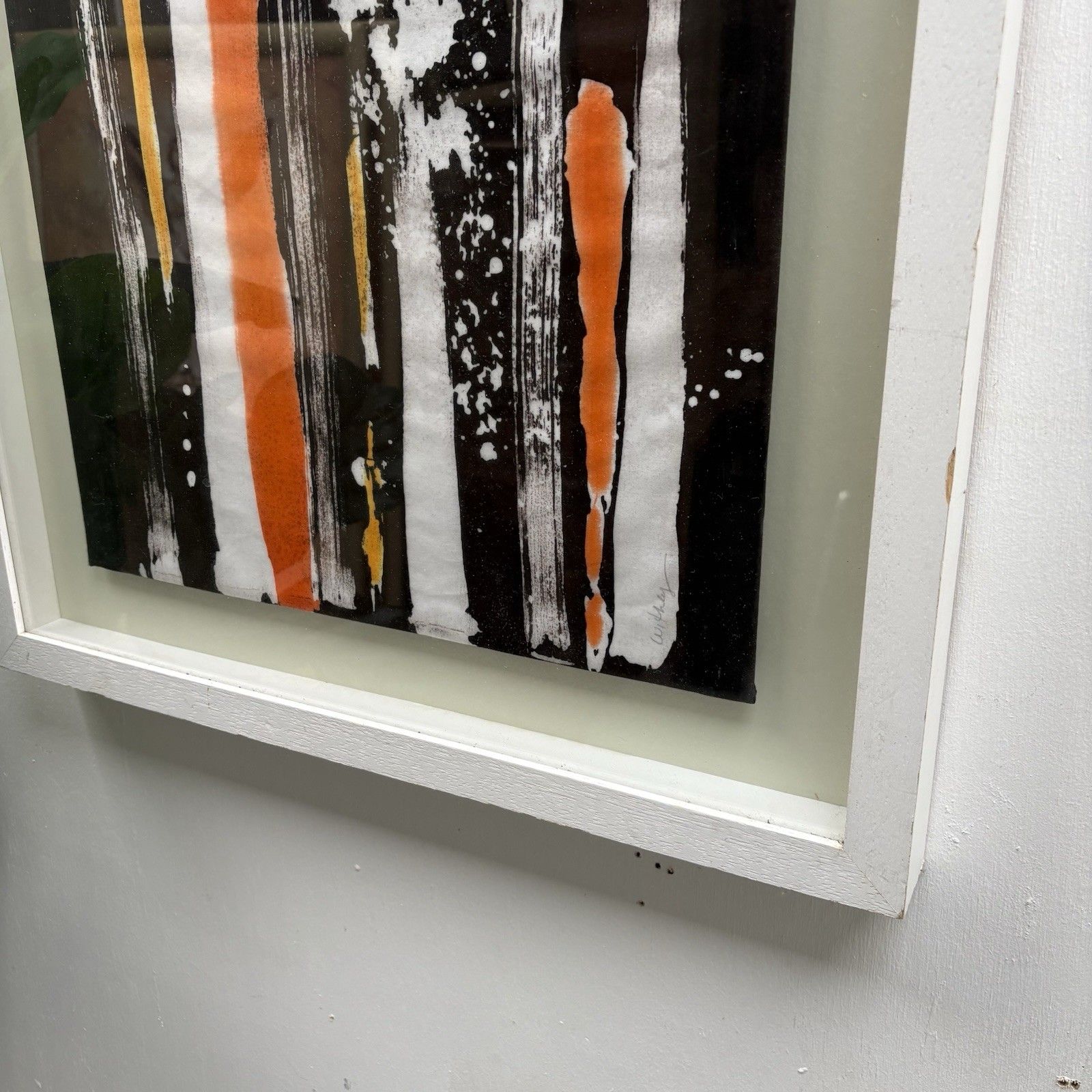 Abstract Acrylic Painting Orange Black White Gold Strokes By M Withey 63 X 52 Cm photo Art