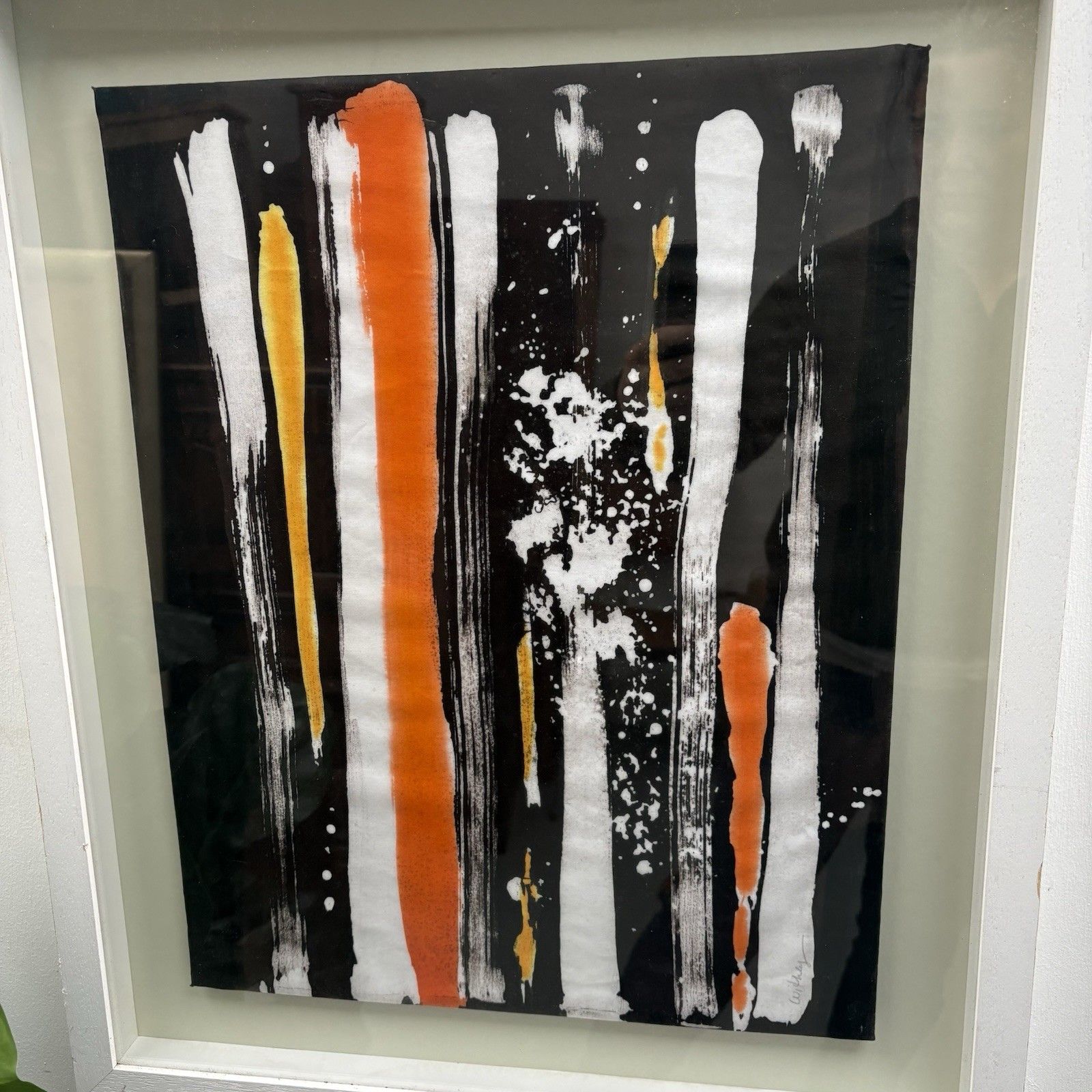 Abstract Acrylic Painting Orange Black White Gold Strokes By M Withey 63 X 52 Cm photo buy