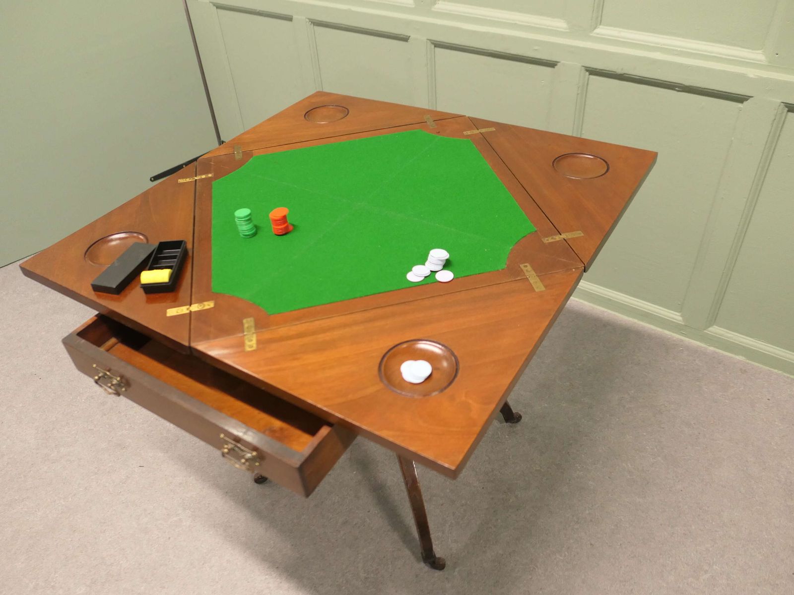 Victorian Envelope Card Table With Gaming Wells photo vinterior