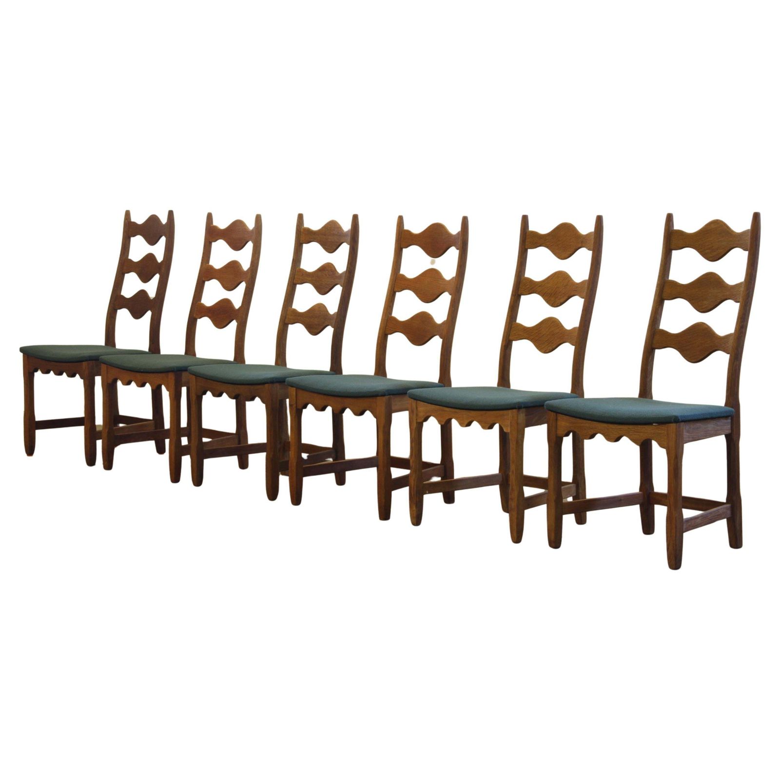 Vintage 1960s Danish Brutalist Ladderback Oak Chairs In The Style Of Kjærnulf