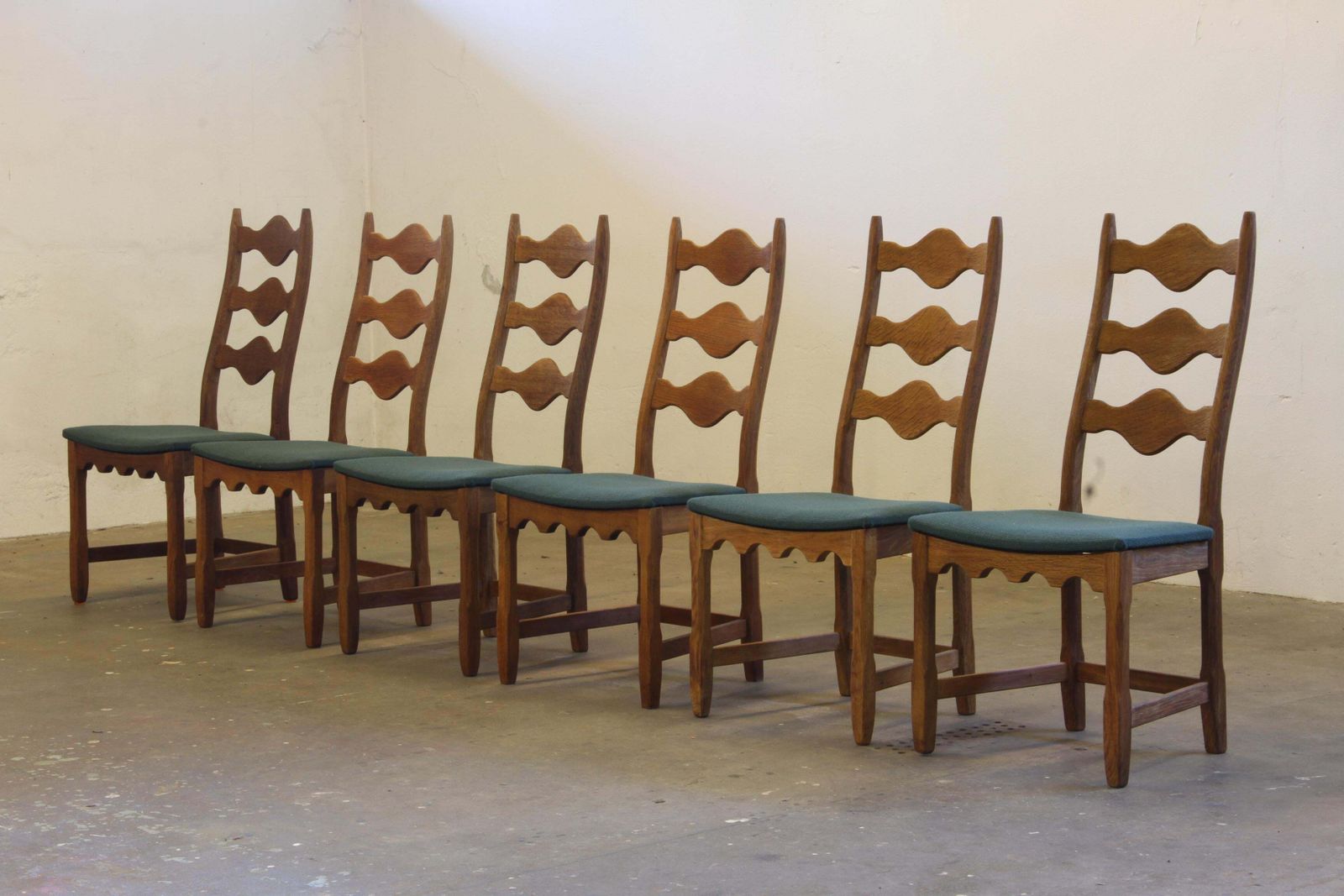 Vintage 1960s Danish Brutalist Ladderback Oak Chairs In The Style Of Kjærnulf photo furniture