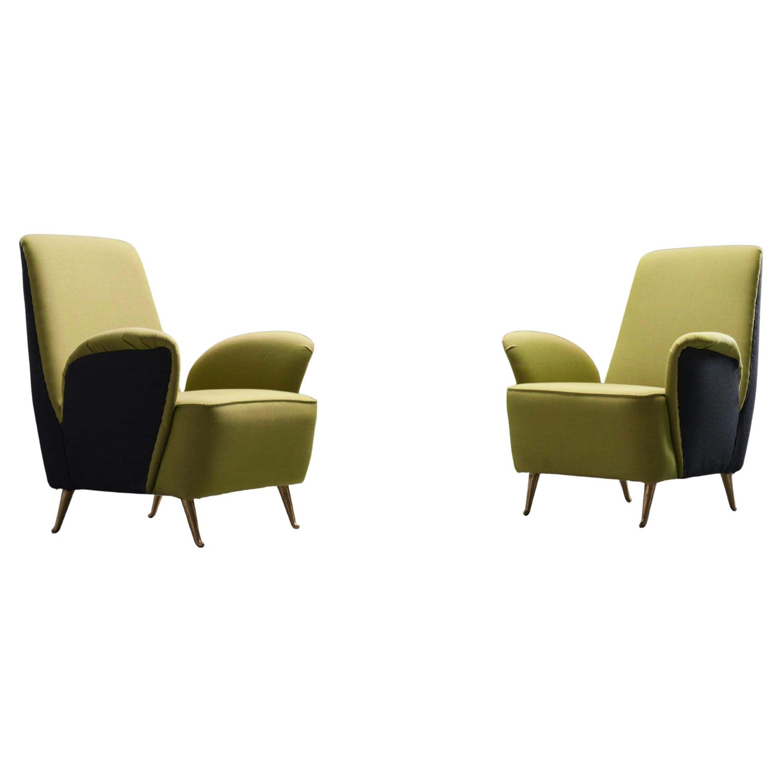 Two Lounge Chairs By Isa Bergamo In Fabric And Brass, Italy, 1950's