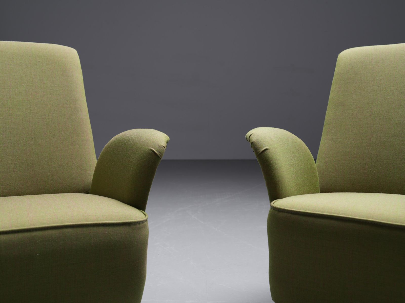Two Lounge Chairs By Isa Bergamo In Fabric And Brass, Italy, 1950's photo for sale