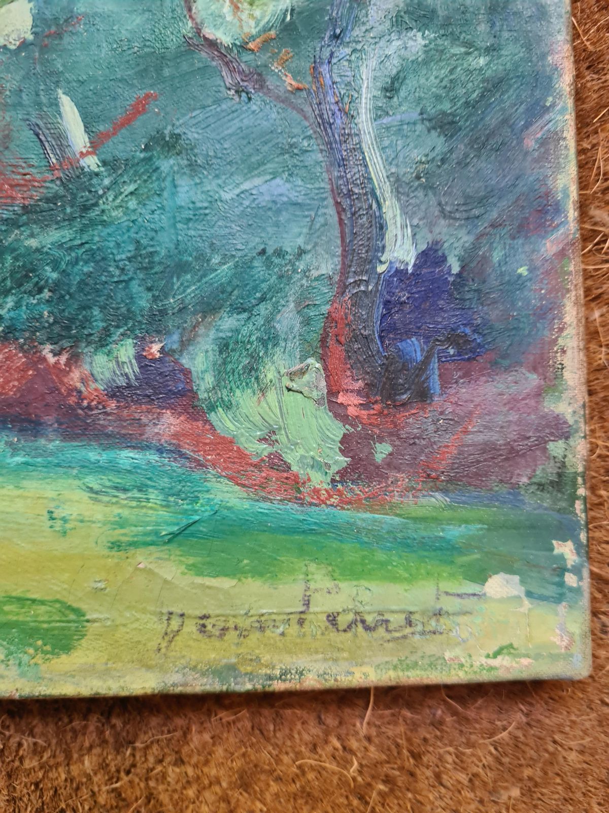 Fauvist French Landscape, Mid Century Oil On Canvas By Jean Perret photo vintage
