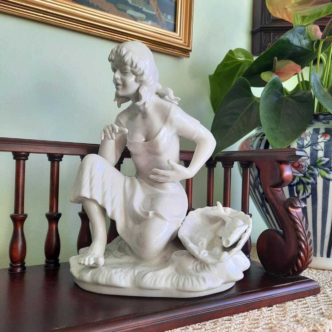 Mid Century Dresden Porcelain Woman With Fish Handcrafted