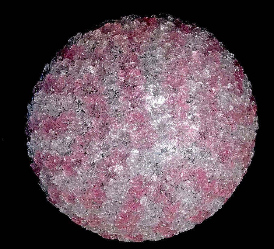 photo furniture Pink And Ice Murano Glass Flowers Basket Ceiling Light By Barovier & Toso