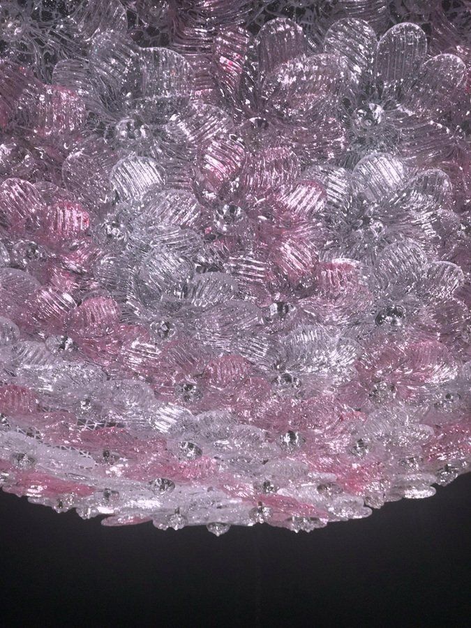 photo for sale Pink And Ice Murano Glass Flowers Basket Ceiling Light By Barovier & Toso