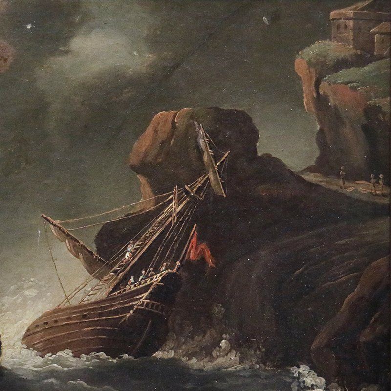 Sailing Ships In A Gale, 1700s, Oil On Cardboard, Framed photo buy