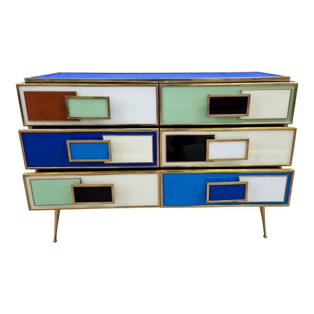 Commode With 6 Drawers In Multicolor Murano Glass, 1980s photo vinterior