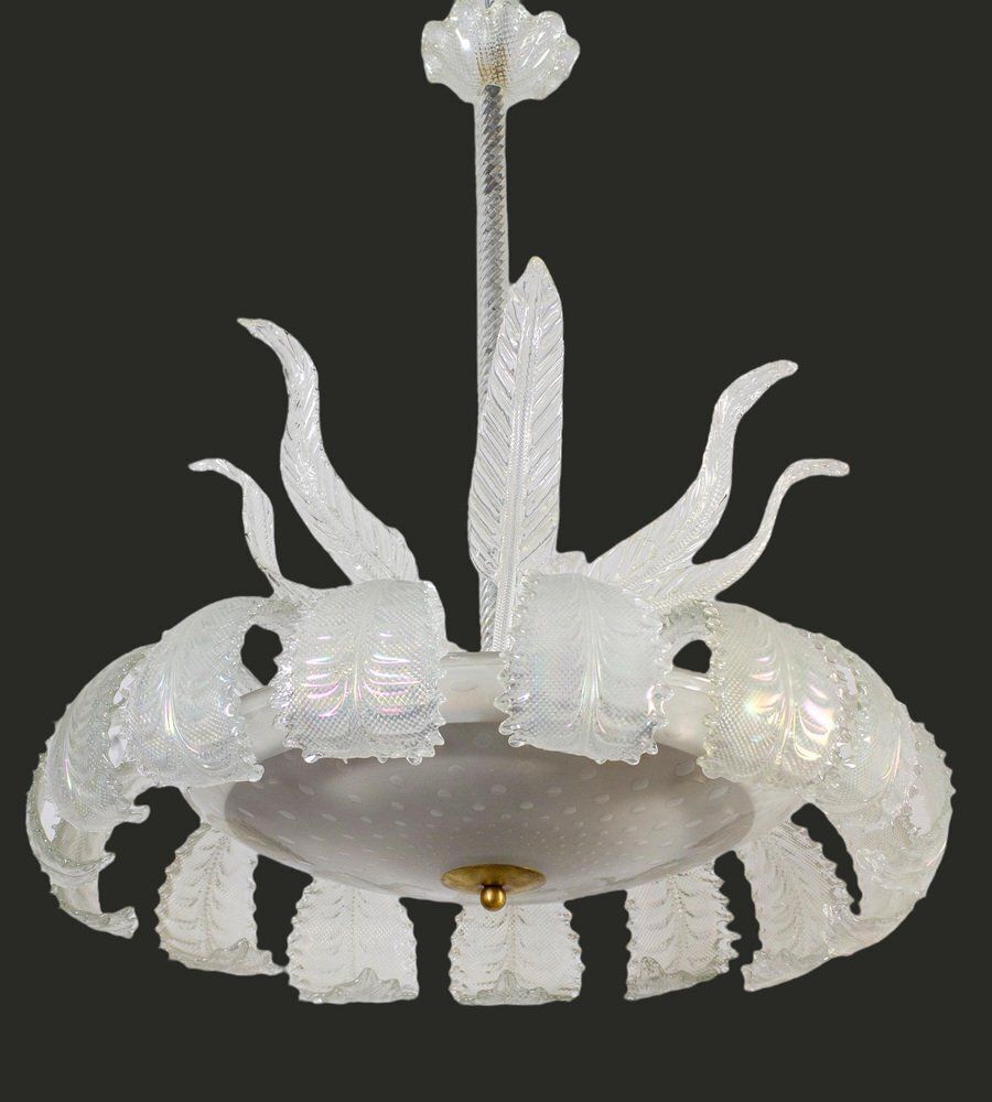 Art Deco Ninfea Iridescent Murano Glass Chandelier Attributed To Barovier, Italy, 1940s photo for sale