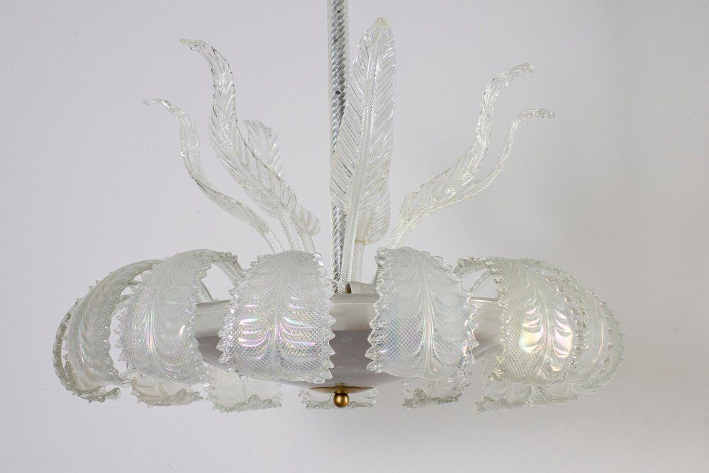 photo vinterior Art Deco Ninfea Iridescent Murano Glass Chandelier Attributed To Barovier, Italy, 1940s