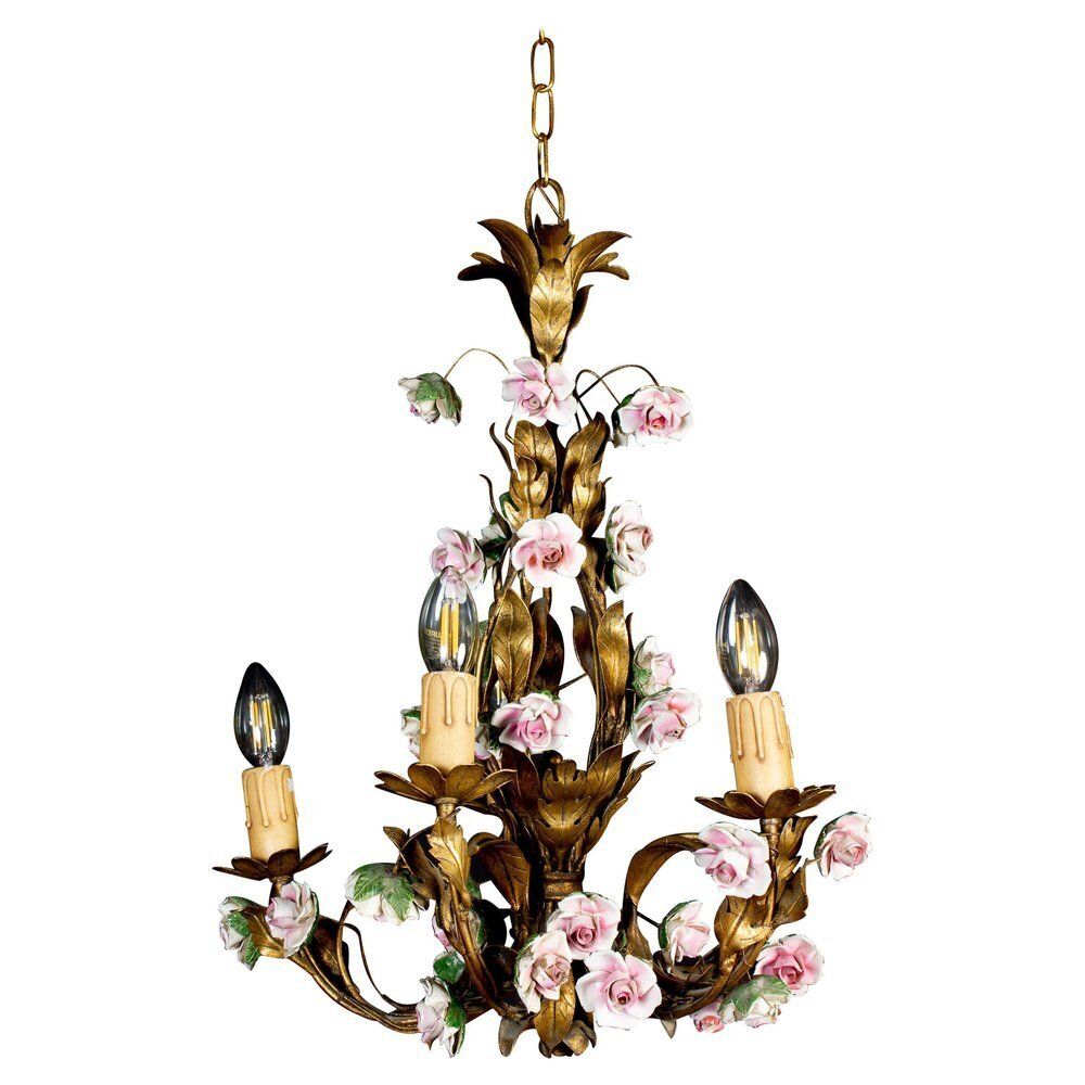 Antique Chandelier With Porcelain Flowers