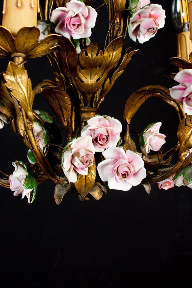 Antique Chandelier With Porcelain Flowers photo vinterior