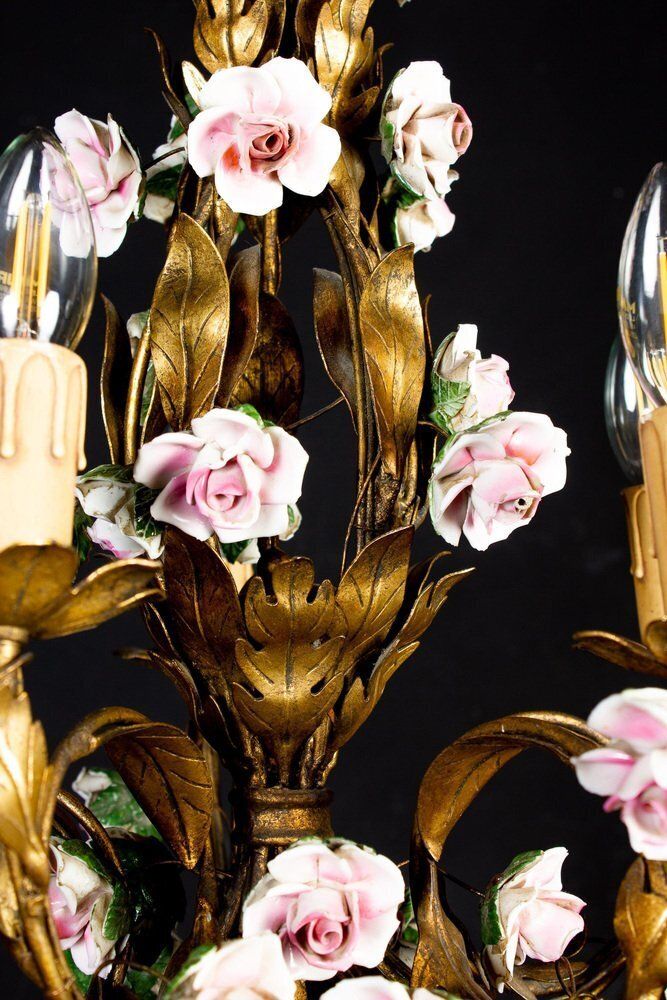 Antique Chandelier With Porcelain Flowers photo vintage