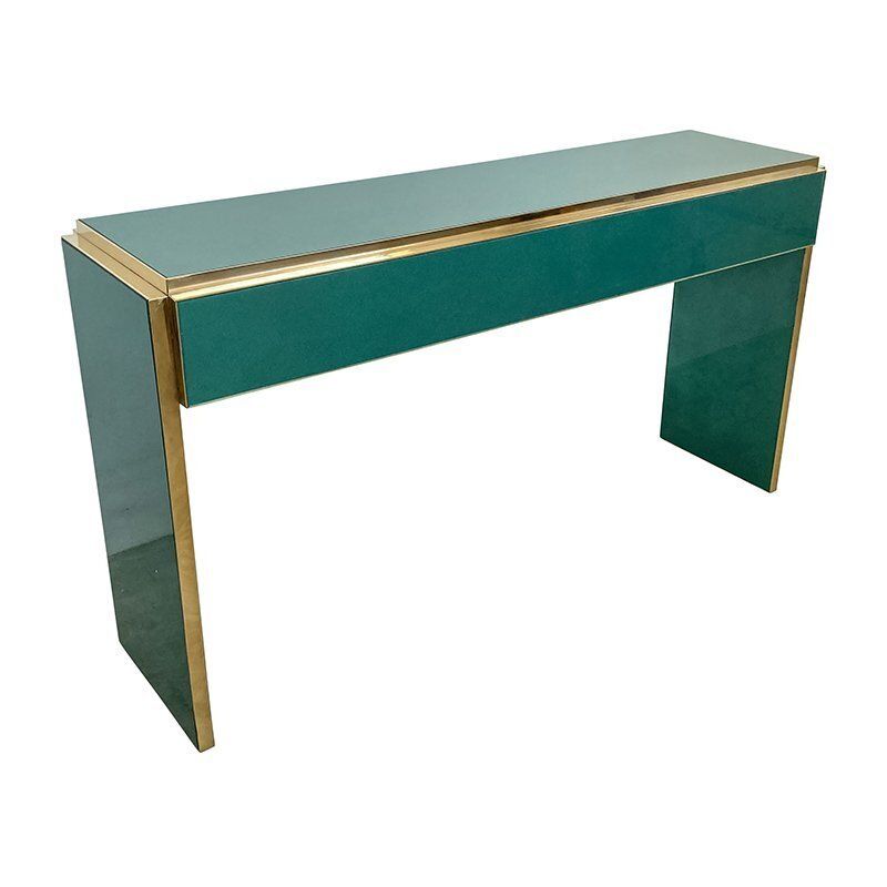 Green Glass Console With Four Drawers, 1980s photo for sale
