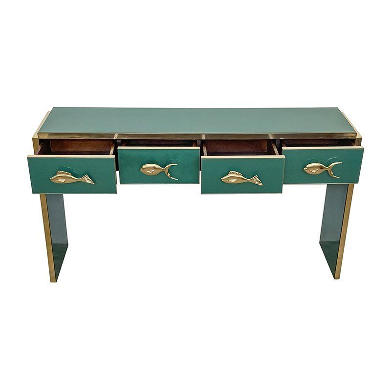 photo furniture Green Glass Console With Four Drawers, 1980s