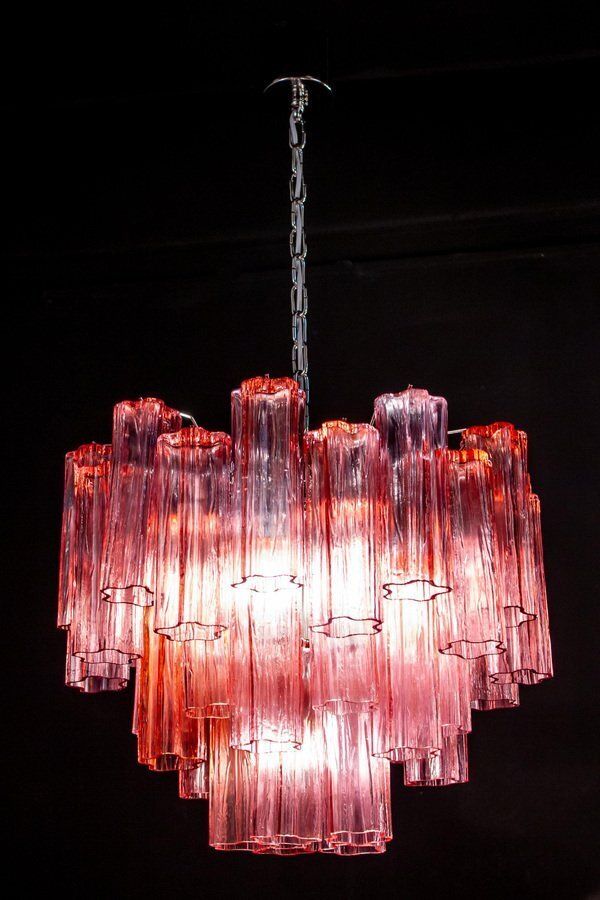 Red Coral Murano Glass Tronchi Chandeliers, 1970, Set Of 2 photo Lighting