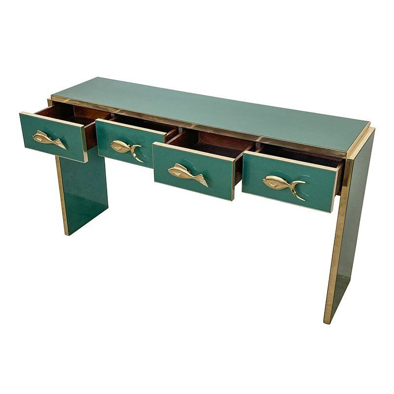 photo for sale Green Glass Console With Four Drawers, 1980s