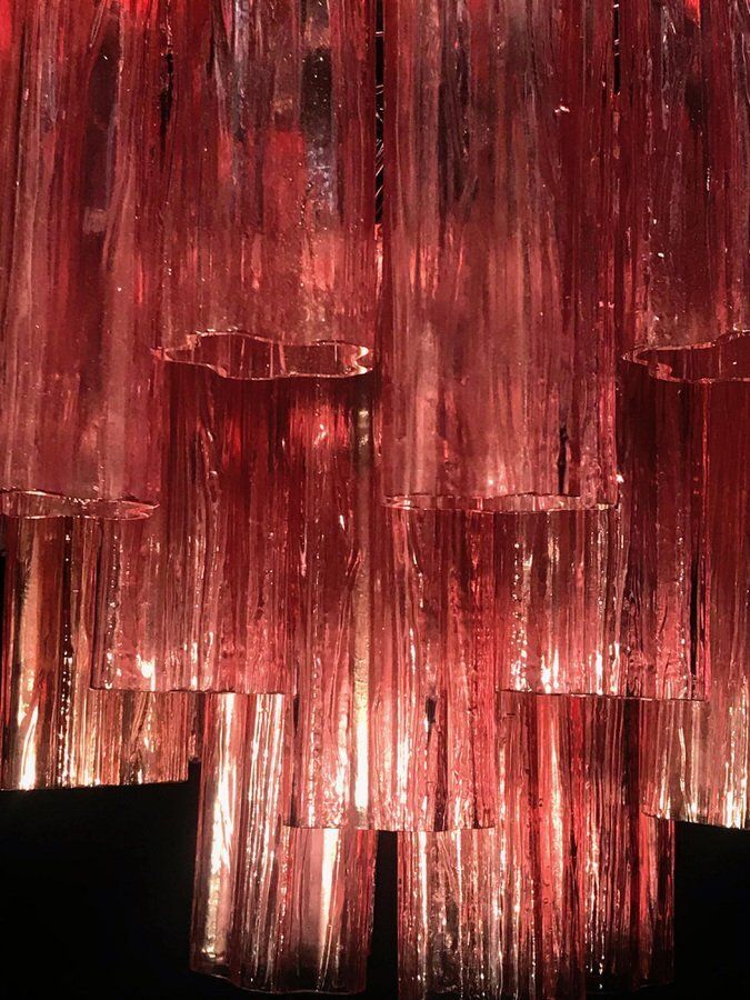 Lighting Red Coral Murano Glass Tronchi Chandeliers, 1970, Set Of 2 photo