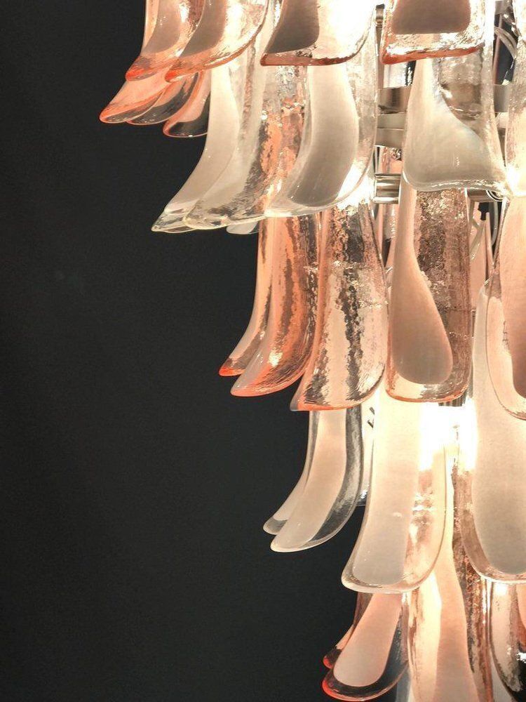 photo furniture Sumptuous Pink And White Petal Murano Glass Chandelier, Italy, 1980s