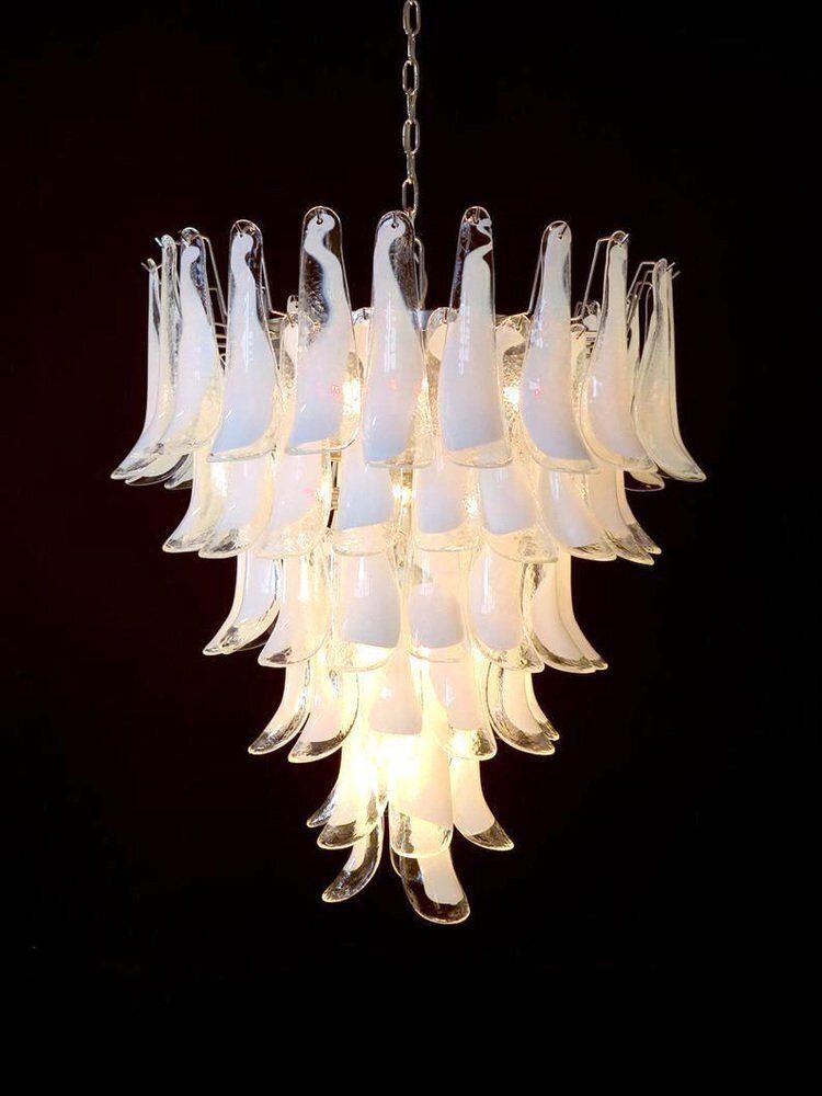 Lighting Sumptuous Pink And White Petal Murano Glass Chandelier, Italy, 1980s photo