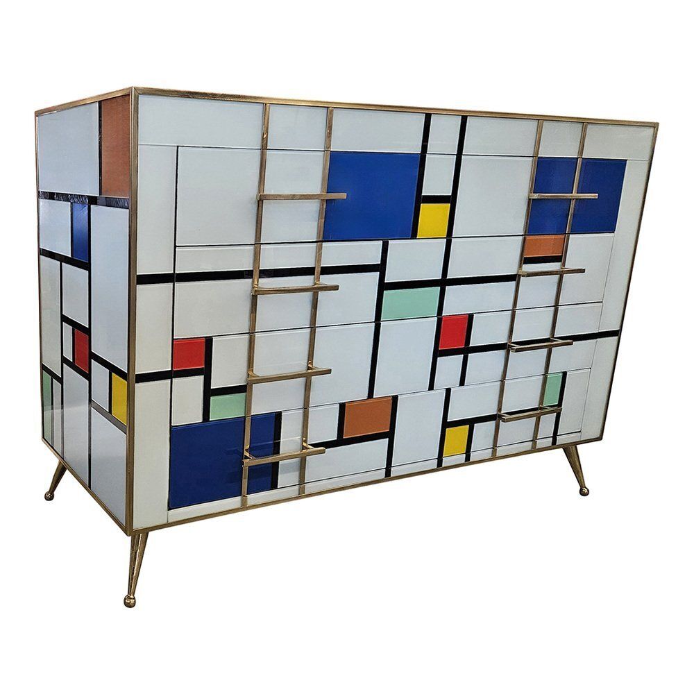 Mondrian Style Four Drawer Dresser In Murano Glass, 1980s photo for sale