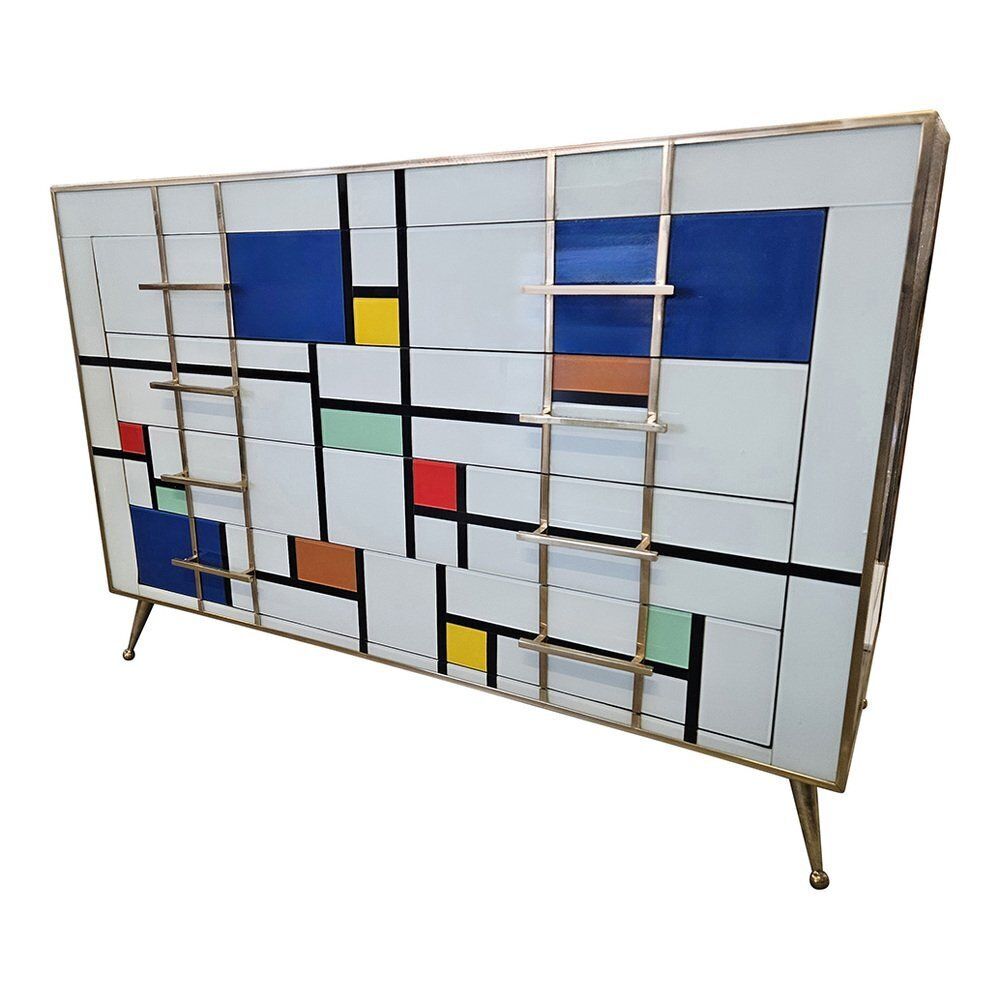 Mondrian Style Four Drawer Dresser In Murano Glass, 1980s photo Furniture