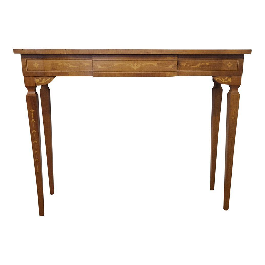 Louis XVI Console In Inlaid Wood With Central Drawer, 1980s