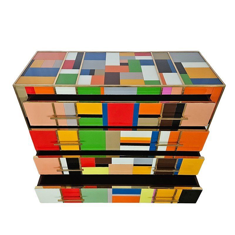 Dresser With 4 Drawers In Colored Glass, 1980s photo furniture