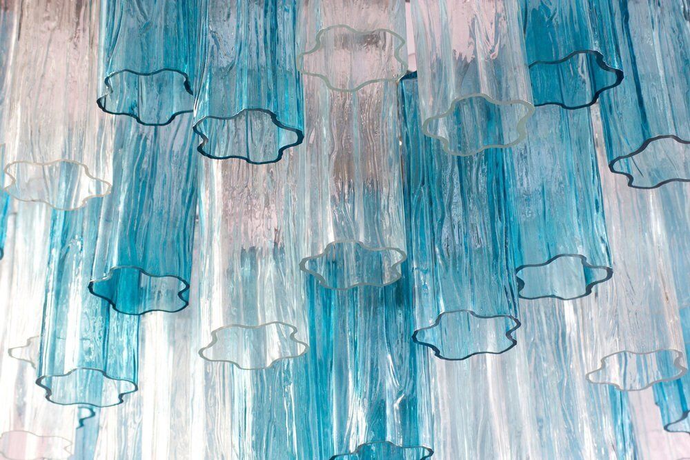 Lighting Mid Century Blue And Clear Murano Glass Tronchi Chandelier, 1970s photo