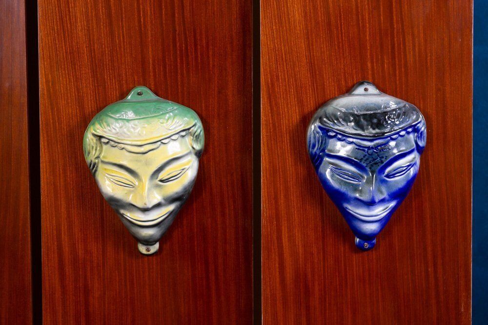 Mid Century Wardrobe With Ceramic Masks, Italy, 1950s photo buy