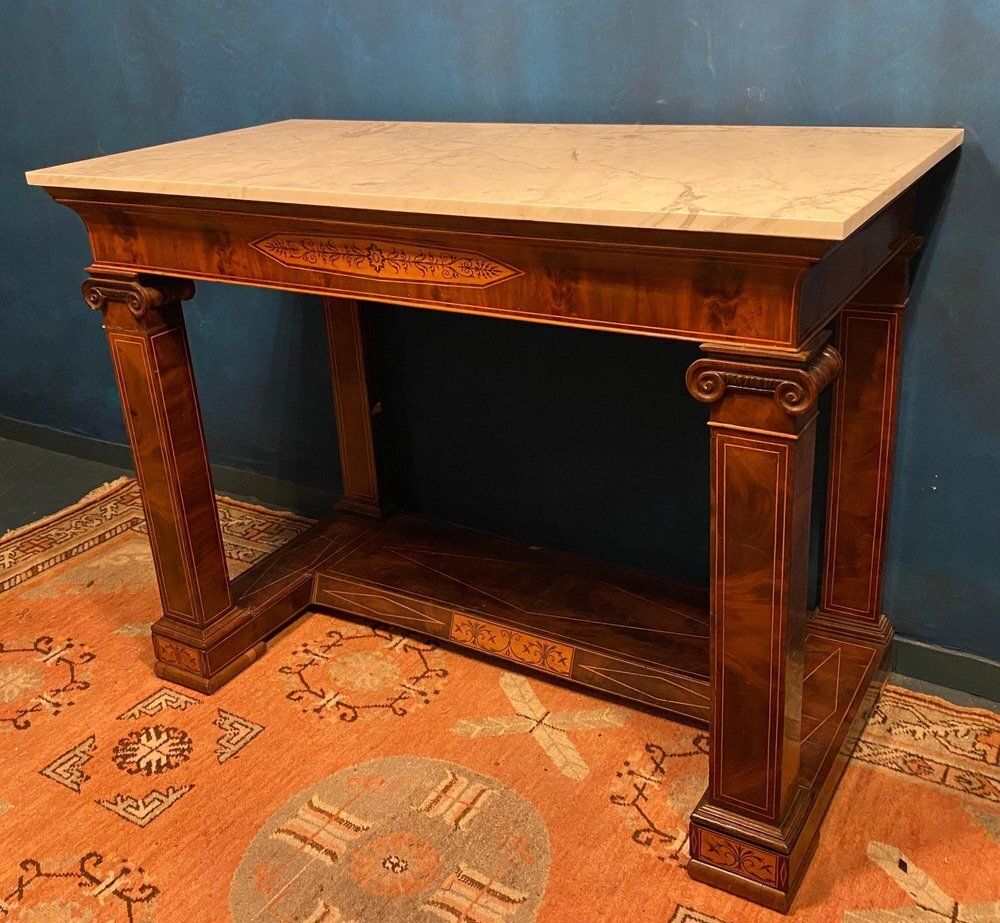 19th Century French Charles X Carrara Marble Top Console Tables, Set Of 2 photo Furniture
