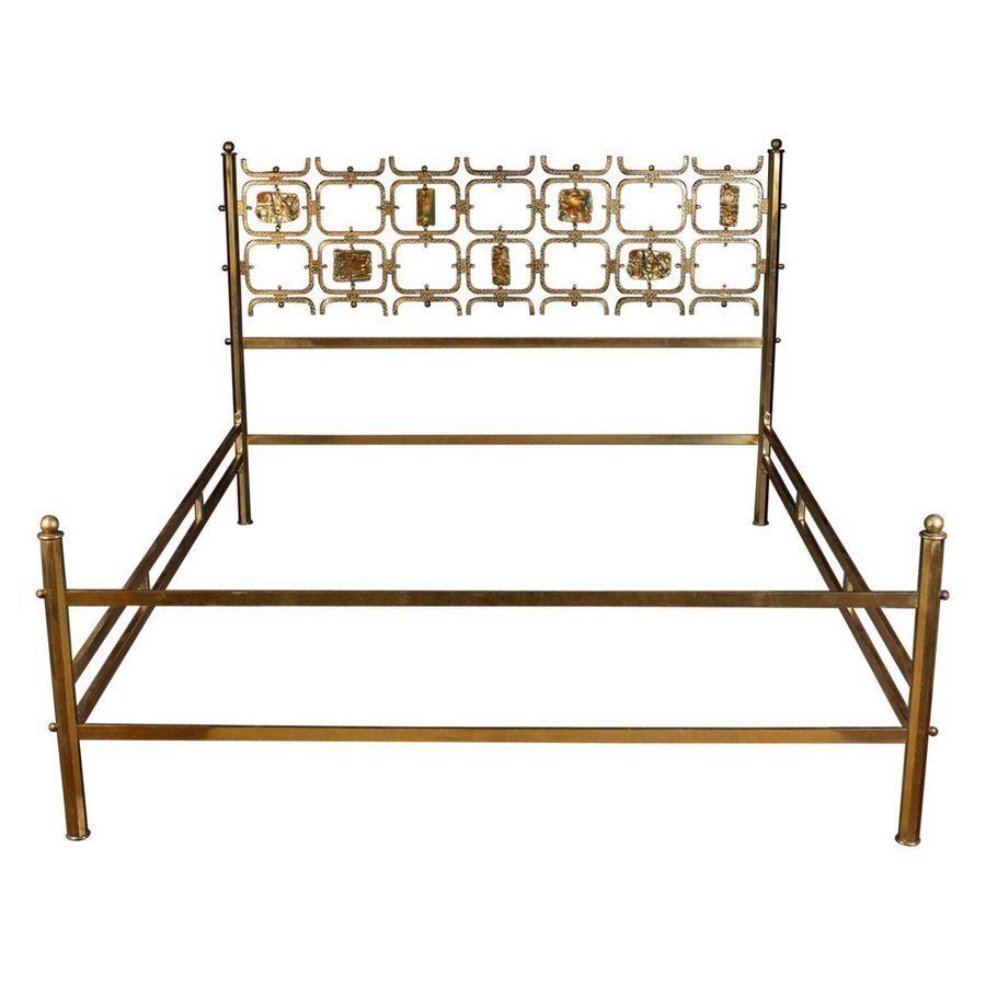 Bed With Brass Details By Arnaldo Pomodoro & Osvaldo Borsani, 1950s