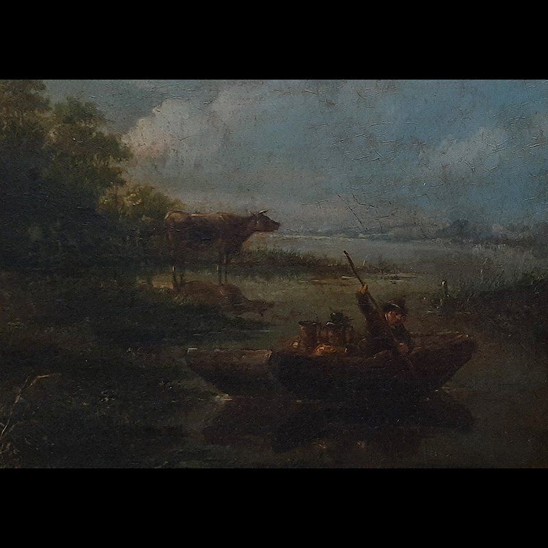 Dutch School Artist, Landscape With Characters And Herds, 1700s, Oil On Board photo 3585.0