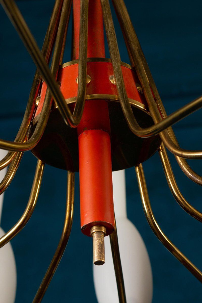 photo furniture Brass And Murano Glass Chandelier From Stilnovo, Italy, 1950s