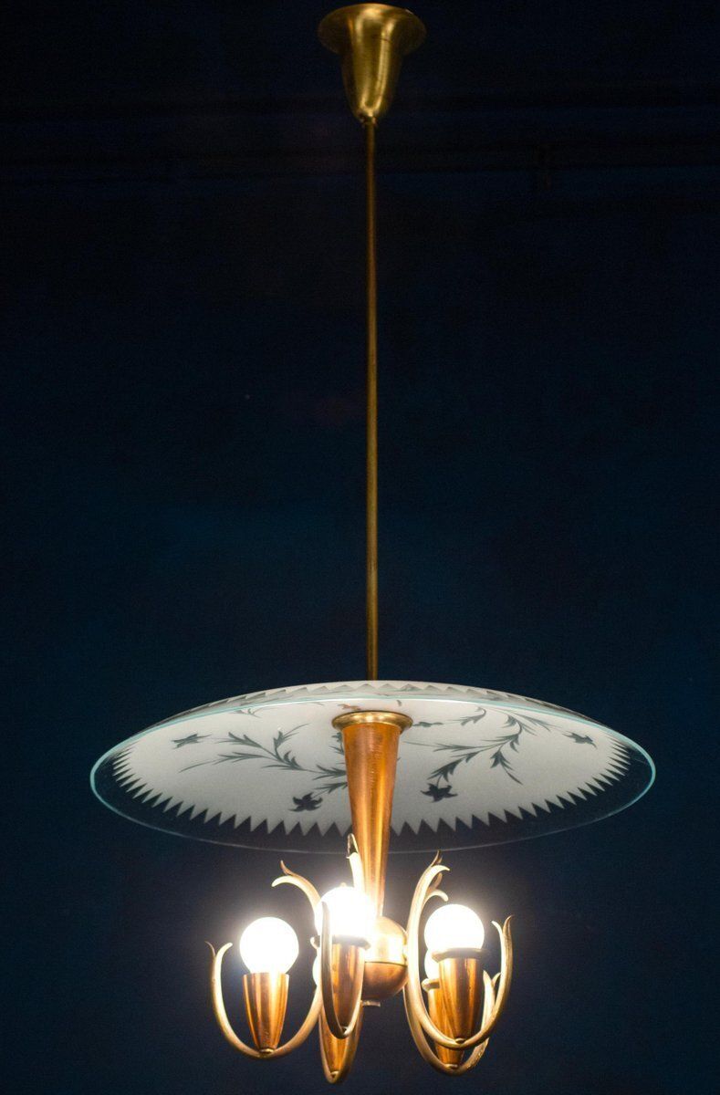 Art Deco Pendant Lamp In The Style Of Pietro Chiesa For Fontana Arte, Italy, 1940s photo Lighting