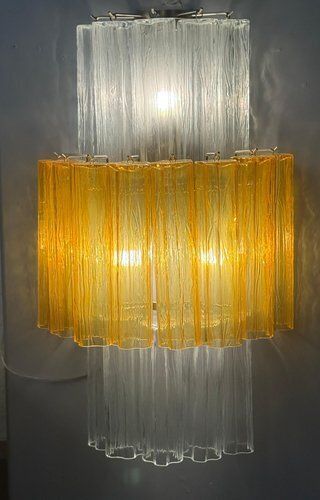 Large Amber And Clear Murano Glass Sconces, 1990, Set Of 2 photo vinterior