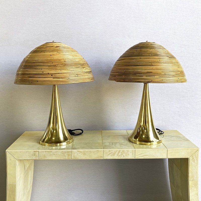Polished Brass Table Lamps In Bamboo, 1980s, Set Of 2 photo Lighting