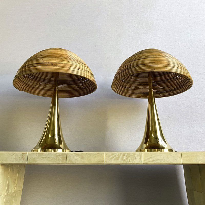 Polished Brass Table Lamps In Bamboo, 1980s, Set Of 2 photo 4585.0