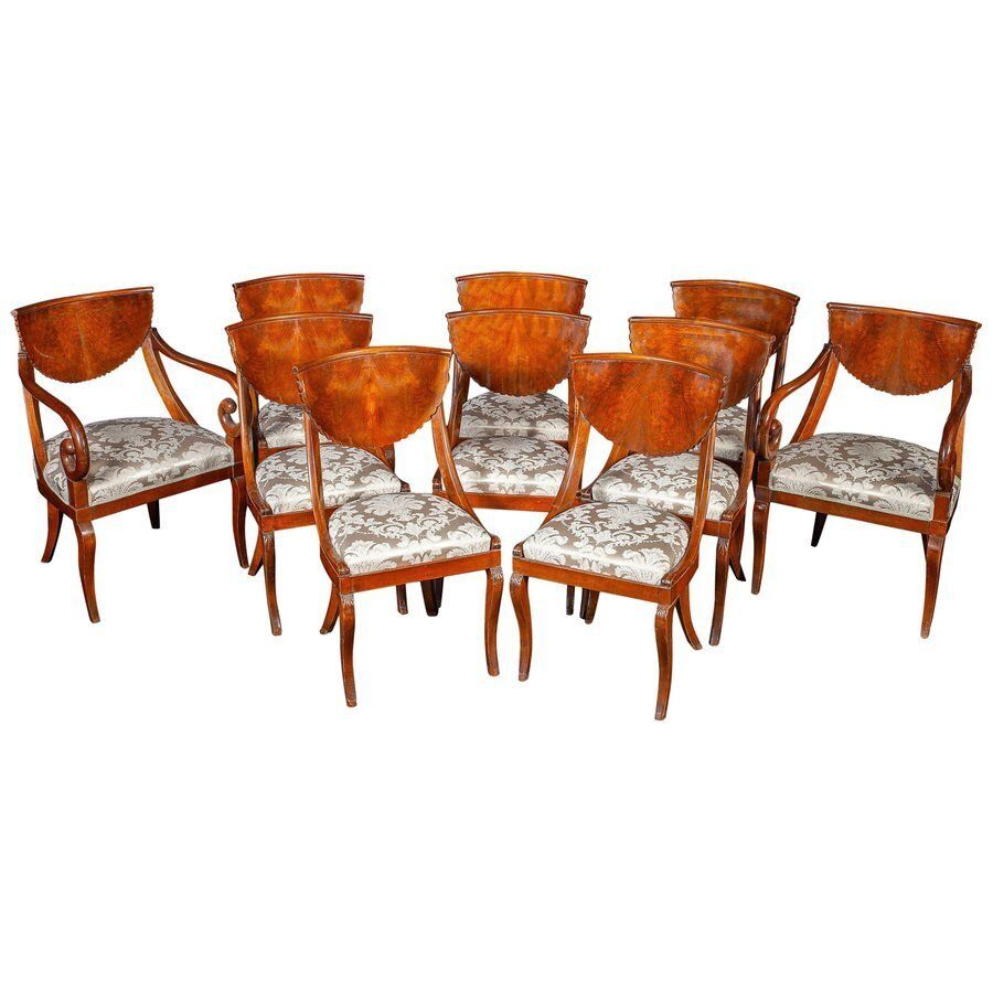 Italian Dining Chairs With Armchairs, 1790s, Set Of 10