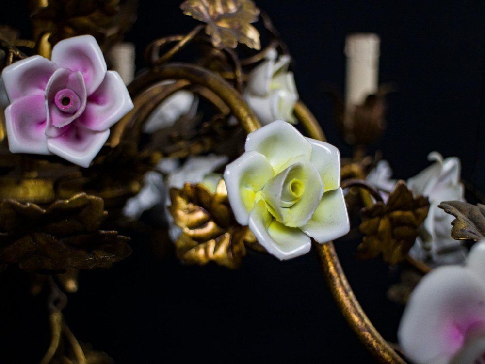 photo furniture Italian Cage Form Chandelier With Porcelain Flowers