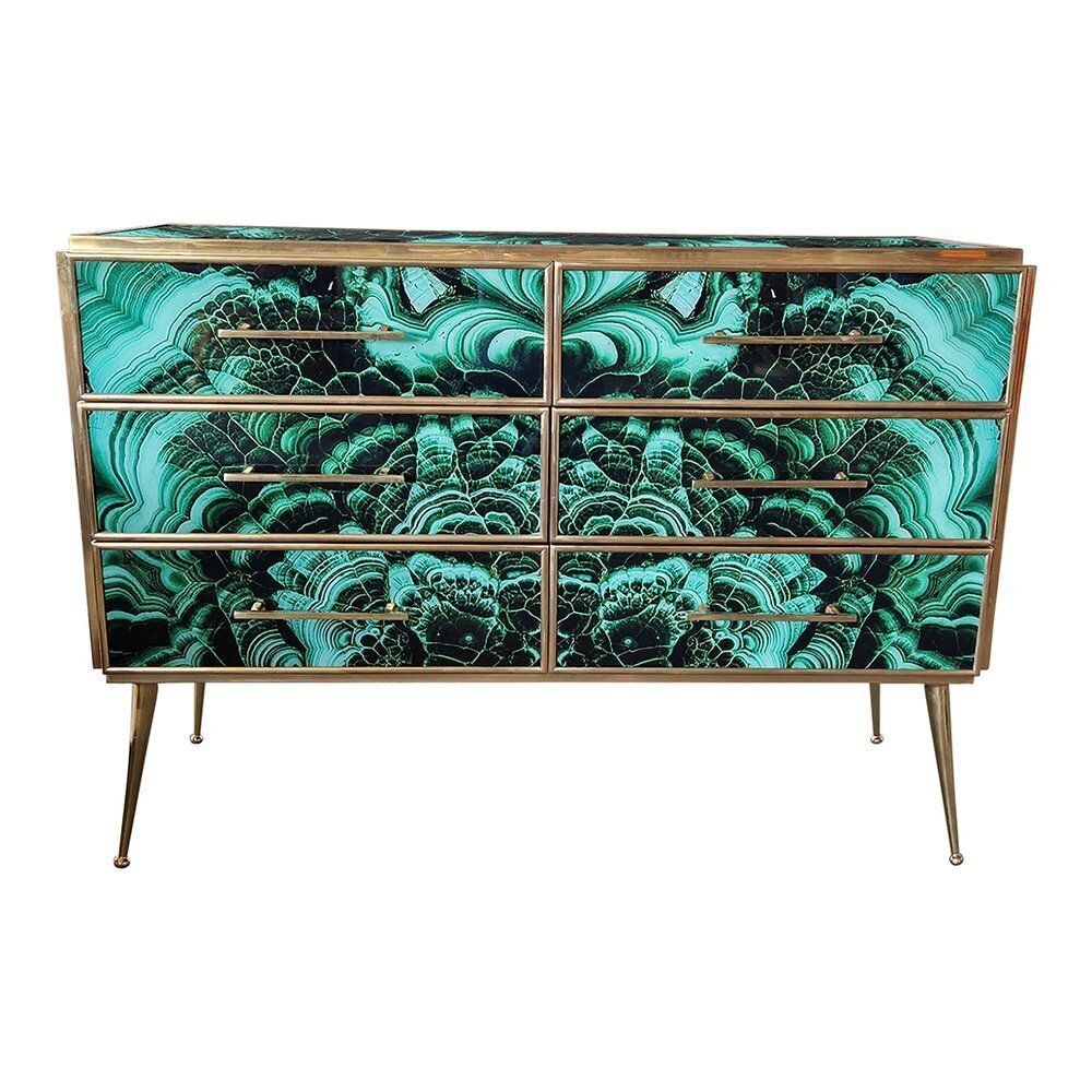 Wooden Dresser In Malachite Glass With Six Drawers, 1980s photo furniture